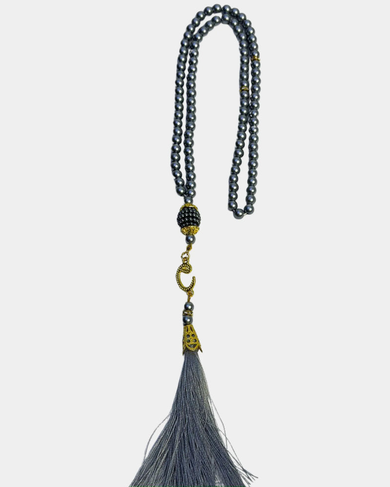 Tasbih gris 99 perles avec séparateurs argentés