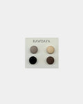 Quatre aimants à hijab finition mate sur carte Rawdaya : mauve,
kaki et deux noirs