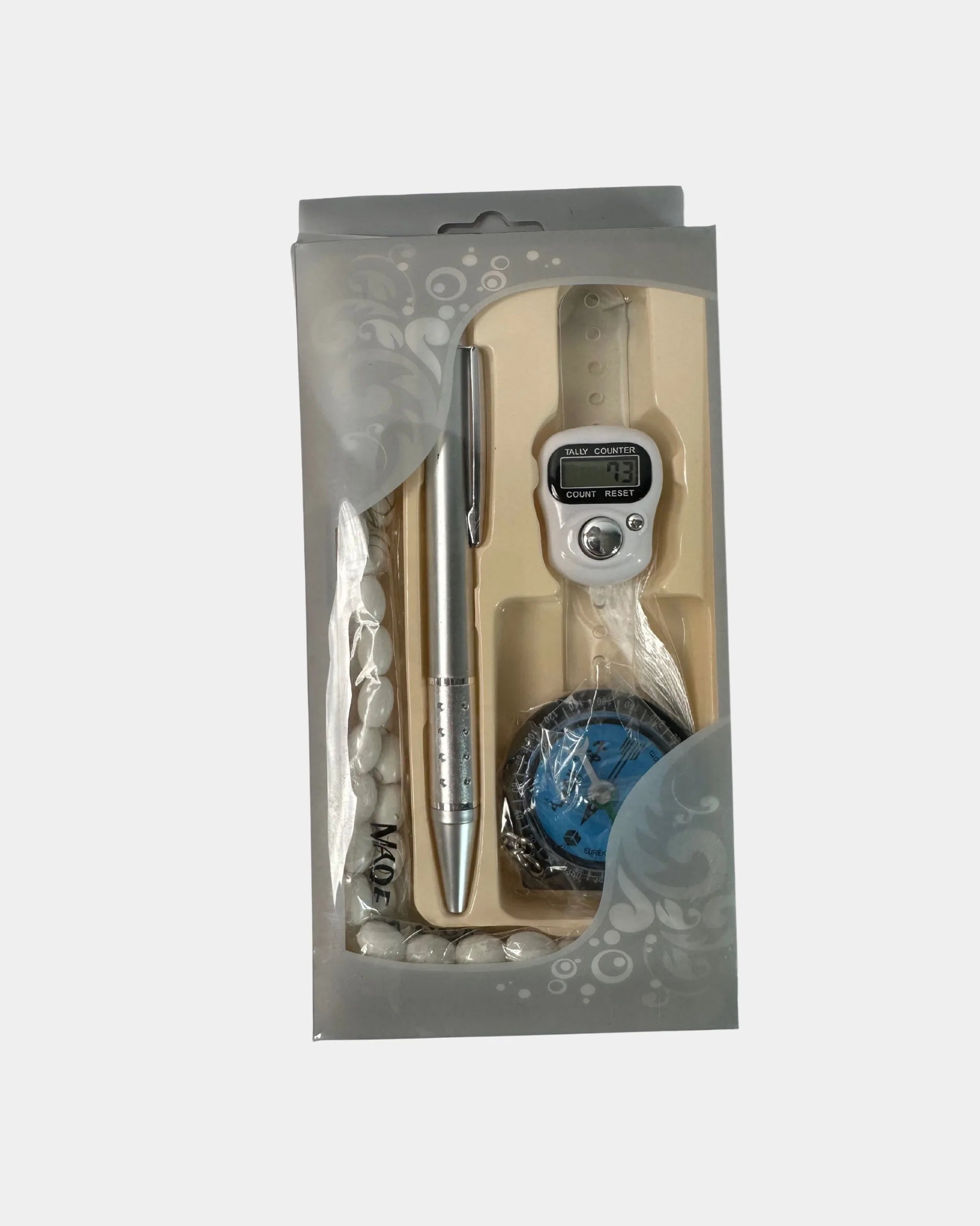 Coffret cadeau rouge avec tasbih 33 perles, tasbih digital, boussole Qibla et stylo